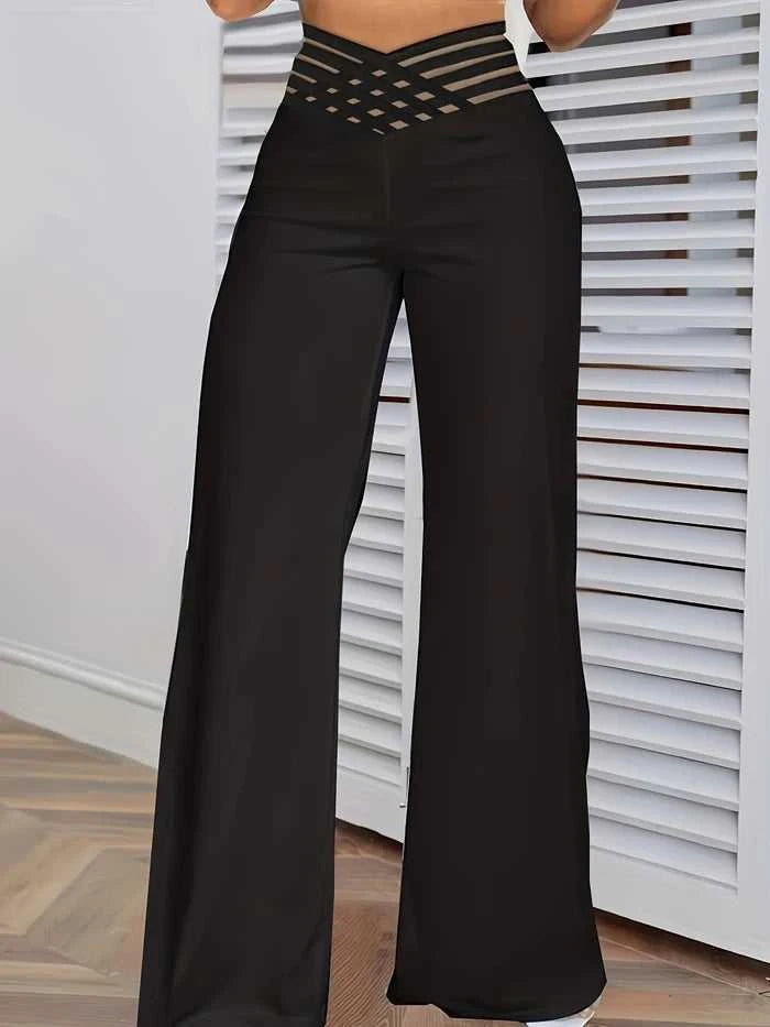Women Wide Leg Flared Pants 2024 New Y2k Casual Crisscross Sheer Mesh Patch High Waist Trousers Elegant Streetwear Work Pants The jack market .AU The jack market .AU $ 60 14:366;5:361386