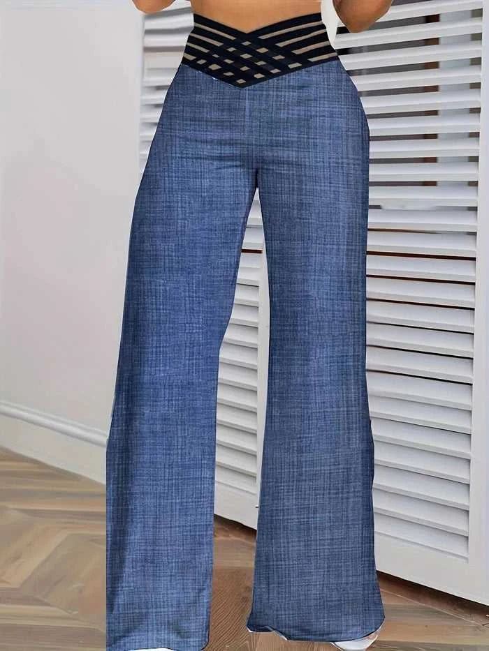 Women Wide Leg Flared Pants 2024 New Y2k Casual Crisscross Sheer Mesh Patch High Waist Trousers Elegant Streetwear Work Pants The jack market .AU The jack market .AU $ 60 14:366;5:361386