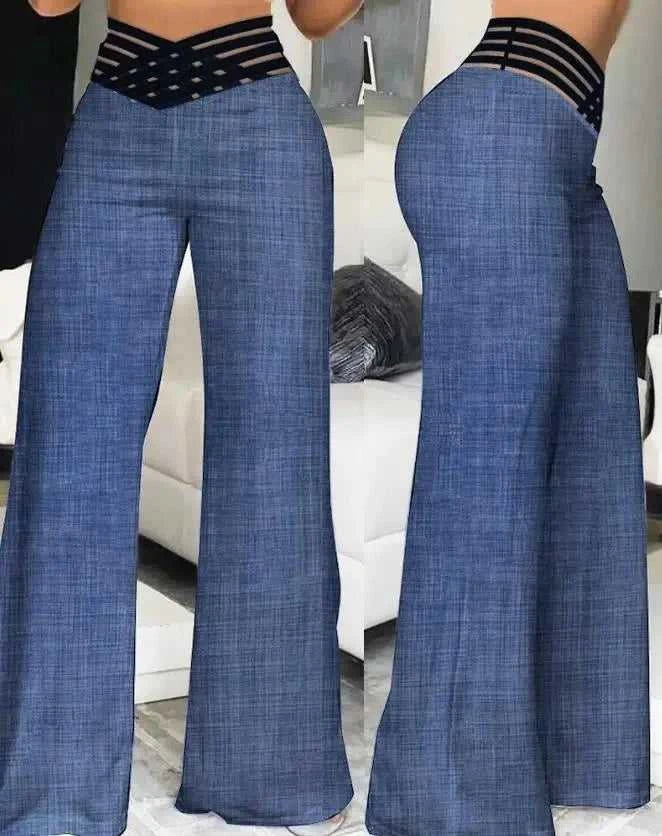 Women Wide Leg Flared Pants 2024 New Y2k Casual Crisscross Sheer Mesh Patch High Waist Trousers Elegant Streetwear Work Pants The jack market .AU The jack market .AU $ 60 14:366;5:361386