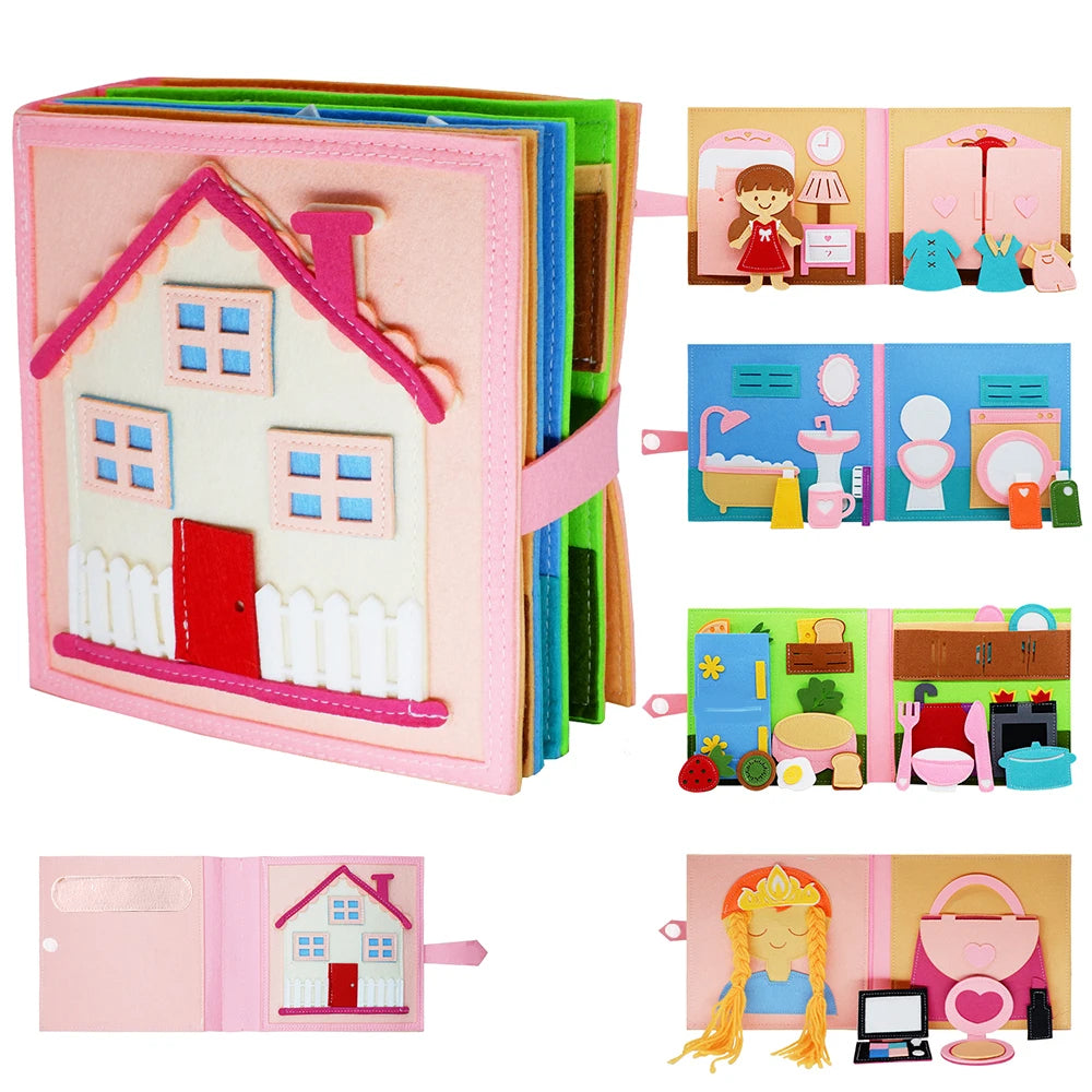 Toddlers Montessori Toy Busy Book Quiet Book Pretend Play Toy Early Educational Activity Book with Life Skills Cognition