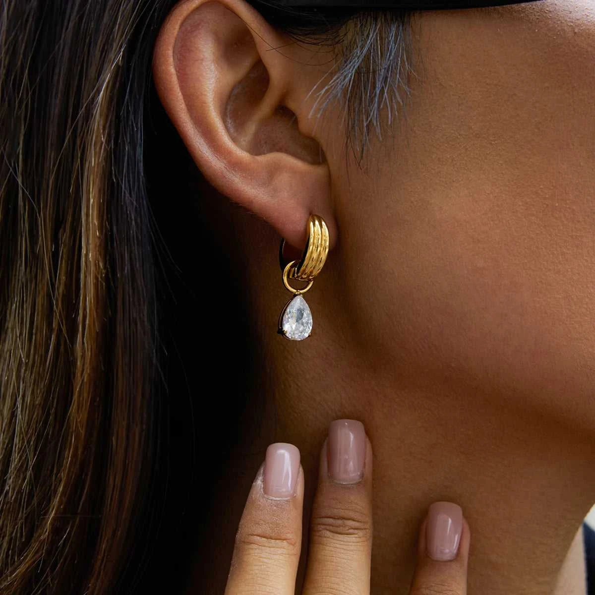 Uworld Trendy Designer 18K Gold Color Plated White Zircon Pendant Earrings Hypoallergenic Waterproof Stainless Steel Jewelry Gif The jack market .AU The jack market .AU Jewellery & Chains $ 56 200001034:367#JDE0106057