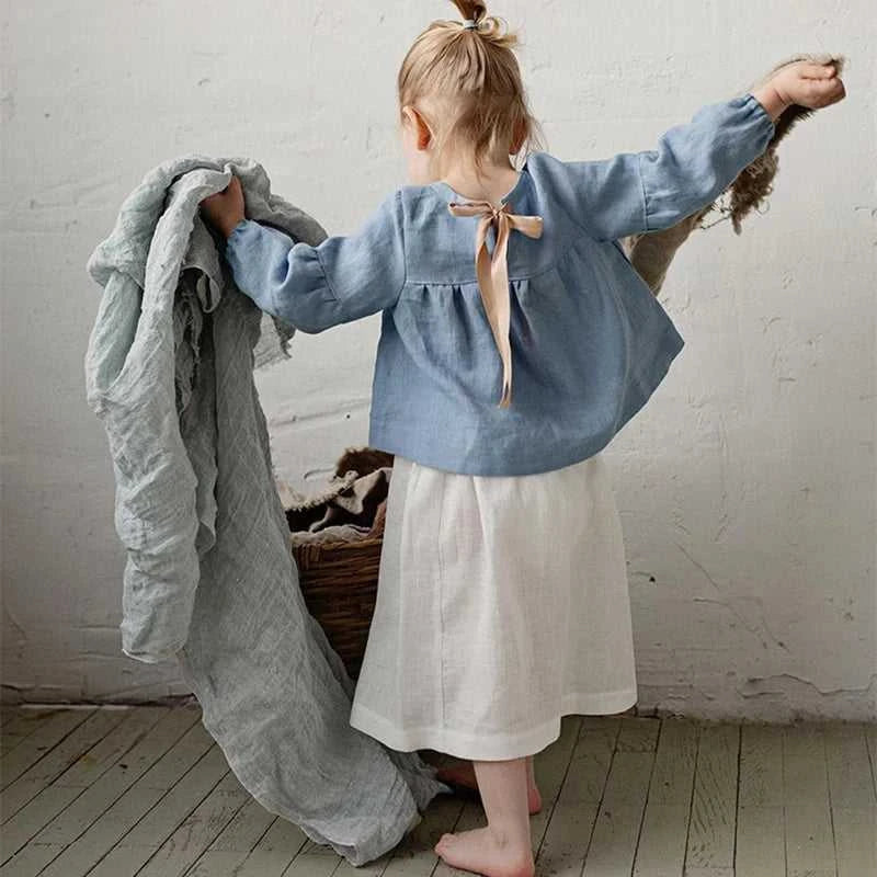 Chic Back Bow Tie Linen Shirt Girls 2026 New Solid Color Casual Loose Baby Kids Long-Sleeved Blouse Autumn Clothes The jack market .AU The jack market .AU Mum & Kids: Essential Products for Every Family $ 45 14:350853#White;200000463:200169197#110cm;200007763:201336100