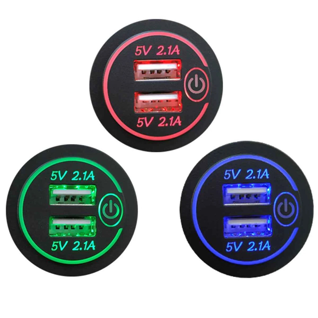 4.2A Dual USB CarCharger Socket Fast Charging Power Outlet Adapter with Touch Switch for Sedan Motorcycle Truck RV Boat