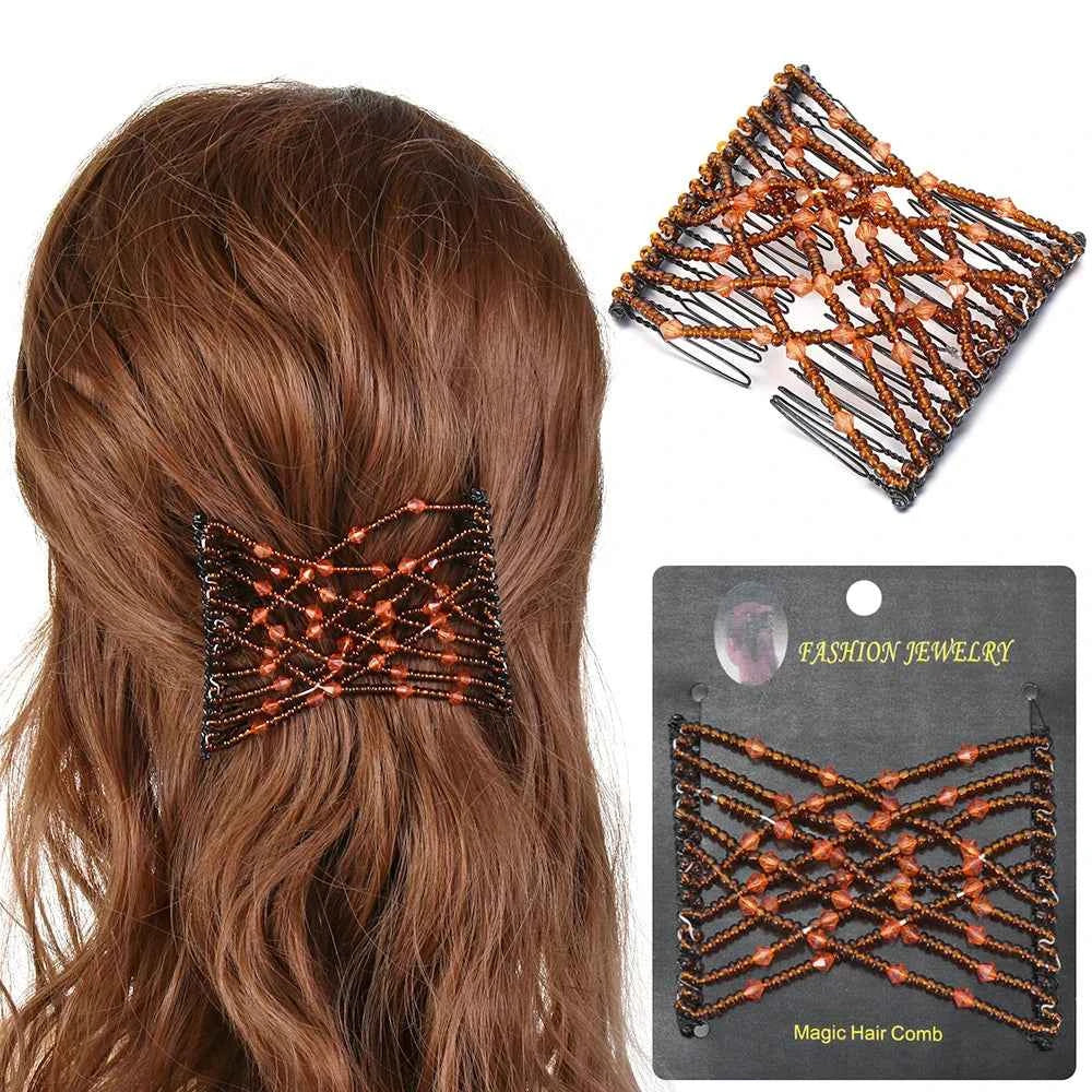 Vintage Glam Metal Hair Combs for Women - Elastic DIY Beads Headband for Stunning Bun Styles