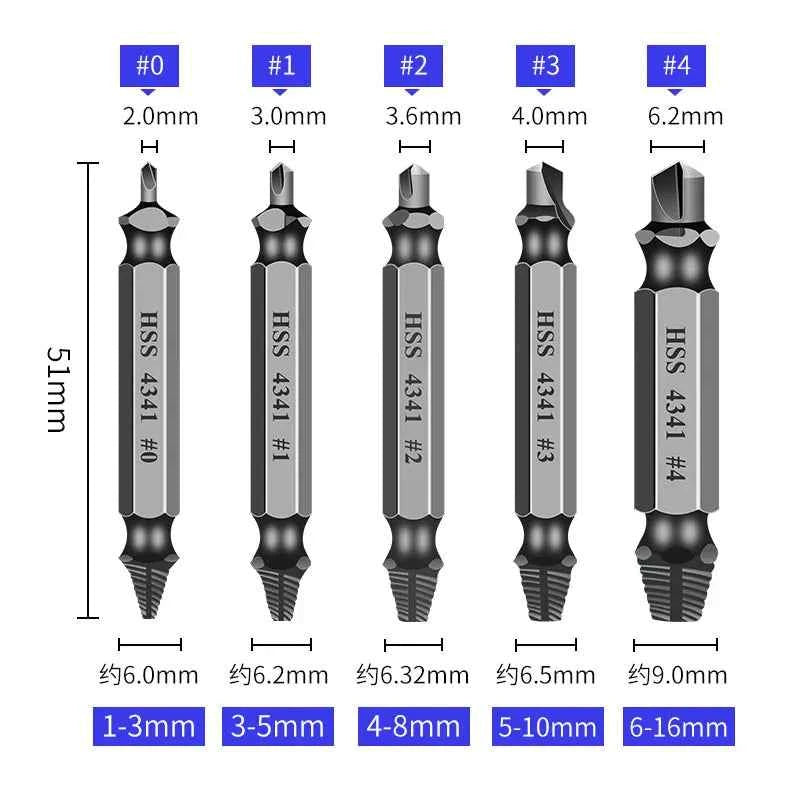 HHS Double Ended Screw Extractor Damaged Screw Extractor Drill Bit Extractor Drill Set Broken Speed Out Bolt Extractor Bolt Stud