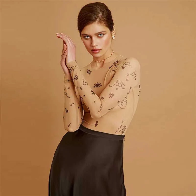 Sexy tight-fitting one-piece Top Women Long-Sleeved Bodysuits O-Neck Basic Party Wear Print Summer Wild Slim Bodysuits The jack market .AU The jack market .AU Woman Fashion $ 50 14:200001438;5:100014064
