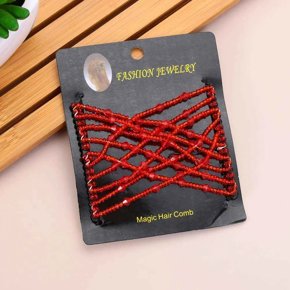 Vintage Glam Metal Hair Combs for Women - Elastic DIY Beads Headband for Stunning Bun Styles