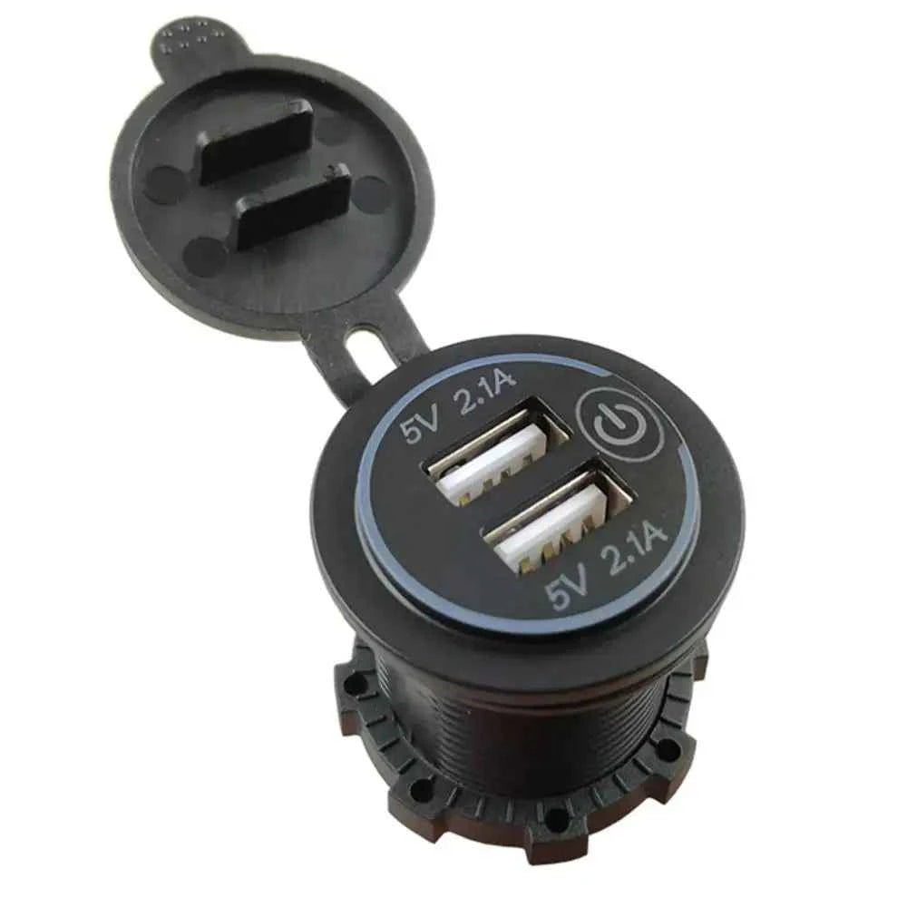 4.2A Dual USB CarCharger Socket Fast Charging Power Outlet Adapter with Touch Switch for Sedan Motorcycle Truck RV Boat