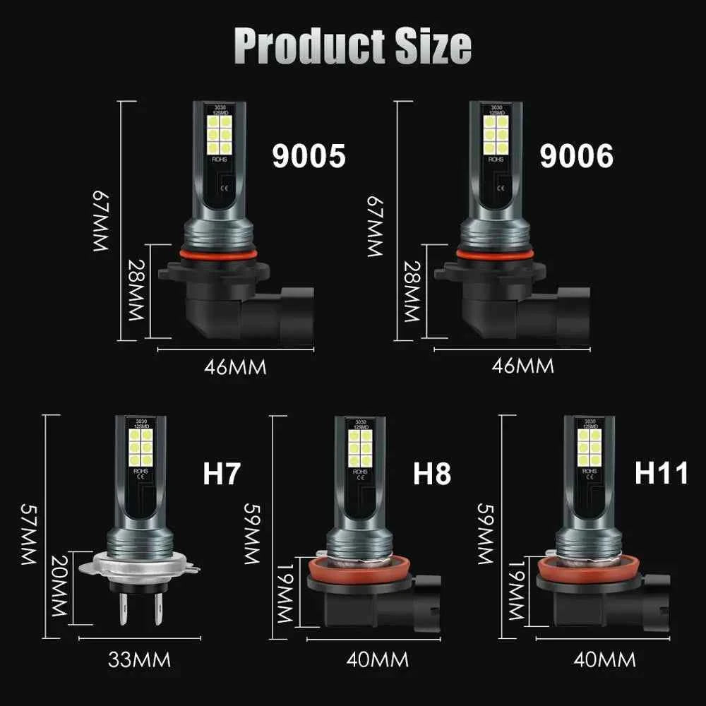 H11 H7 H8 Led 9005 HB3 9006 HB4 LED Bulbs Car Fog Lights with 3030 Chips 6000K White Auto Fog Lamp Day Running Light 12V