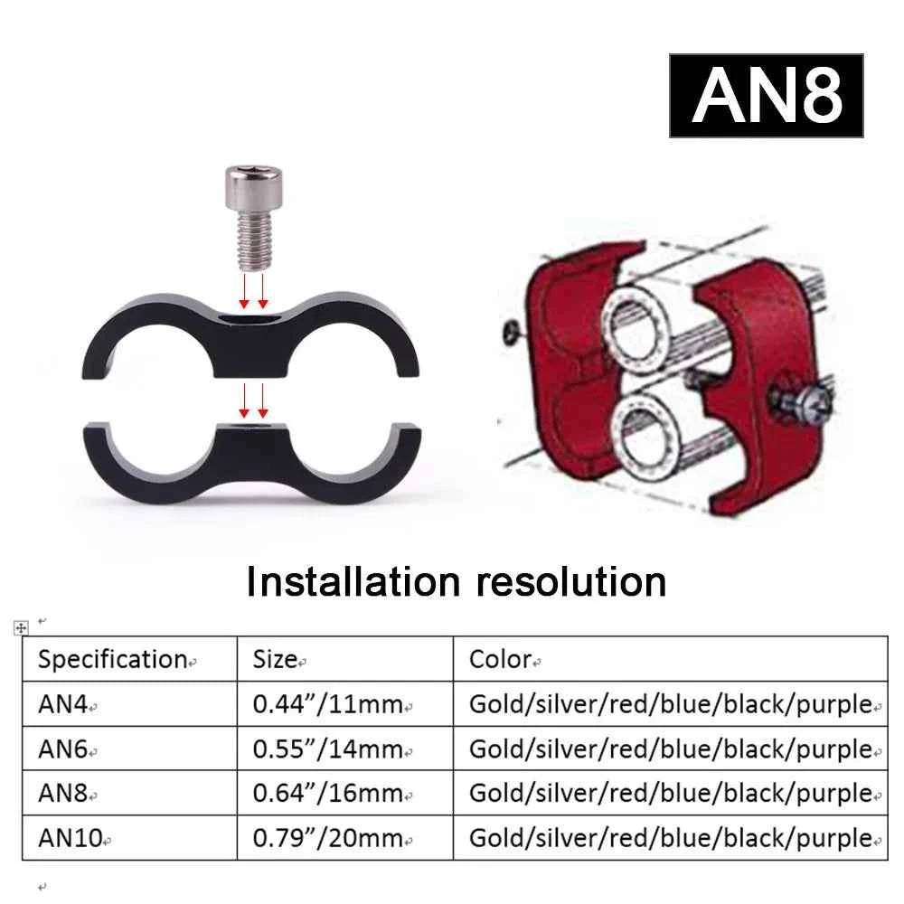 1PCS  Aluminum Billet Dual AN4 11MM/AN6 14MM/AN8 16MM/AN10 20MM Braided Hose Separator Clamp Cable Fastener RS-HR013