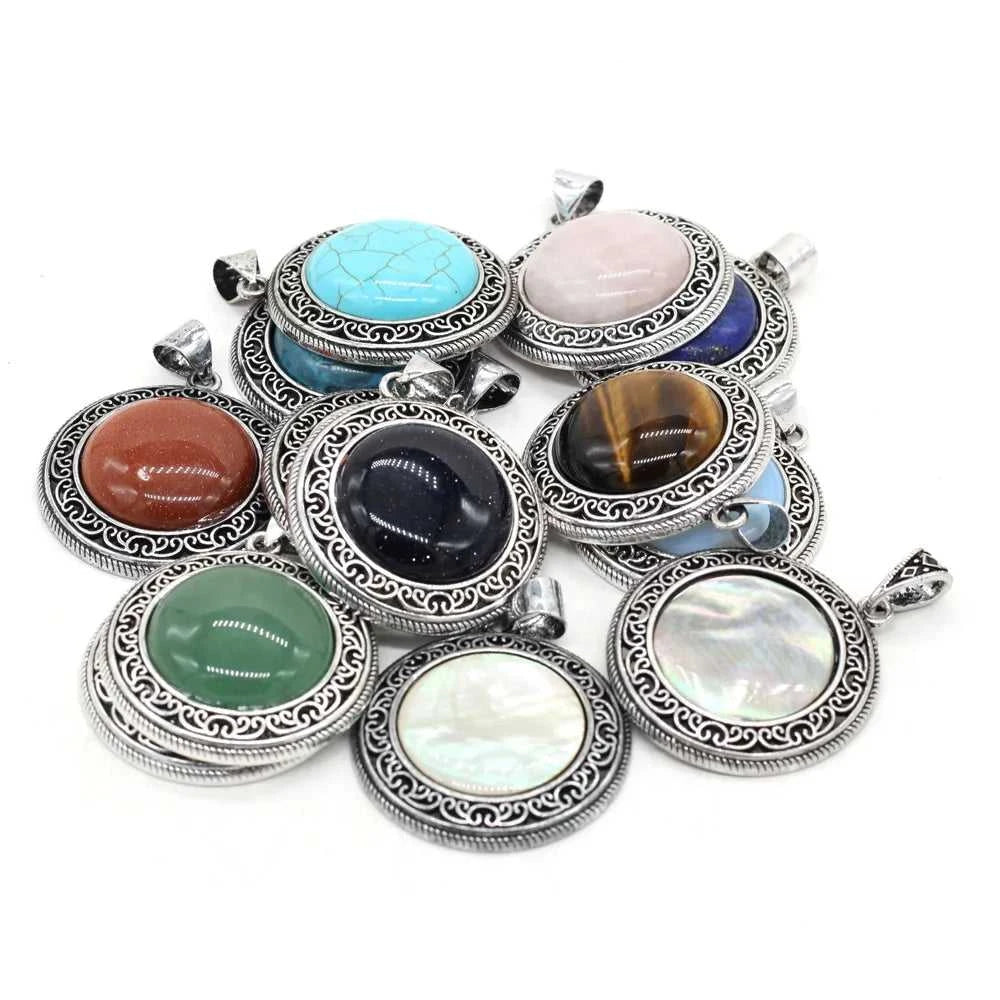 Natural Stone Abalone Shell Charms Round Lapis Lazuli Tiger Eye Pendant for Jewelry Making DIY Necklace Accessories Size 38x42mm The jack market .AU The jack market .AU Jewellery & Chains $ 52 200001033:200004862#Black Shell