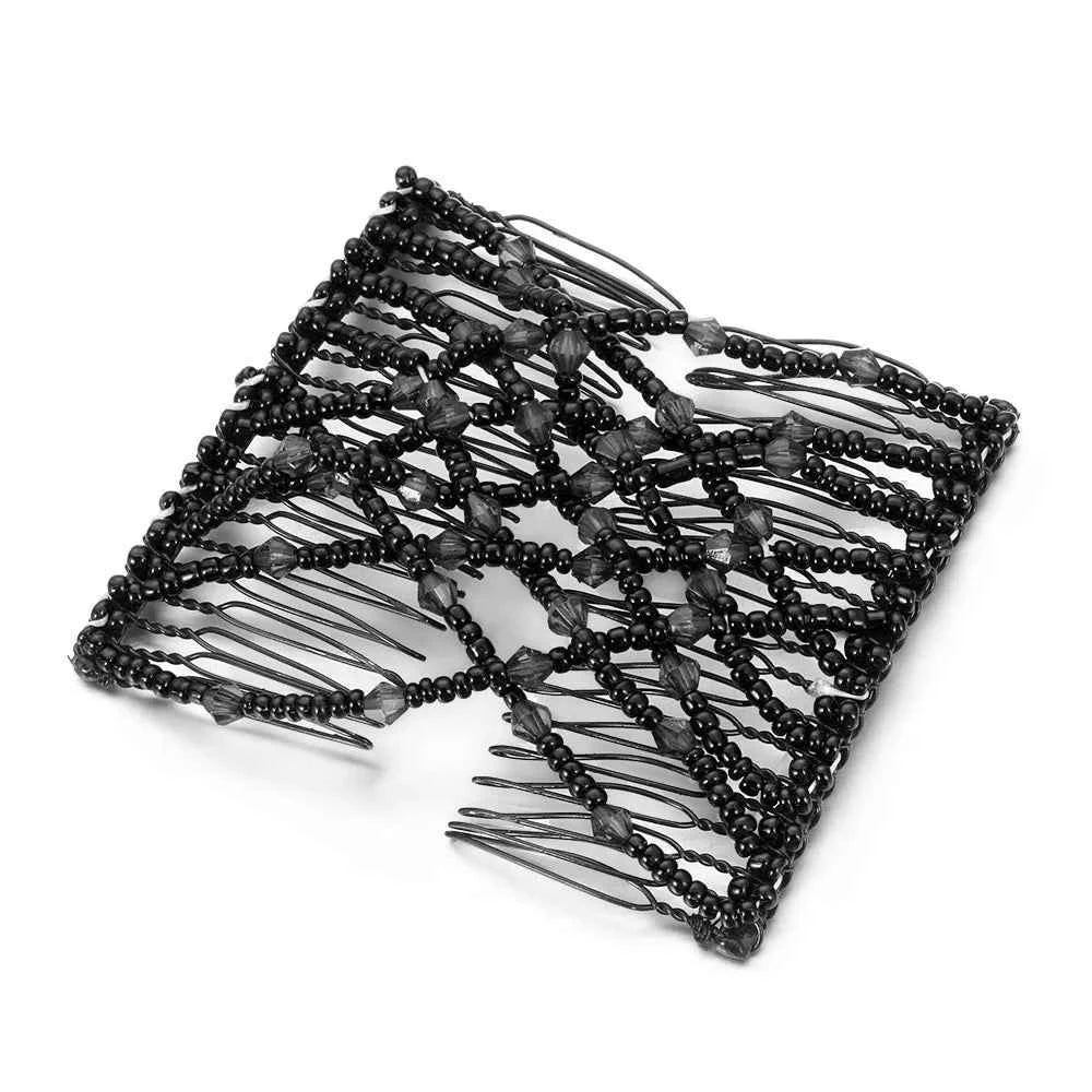 Vintage Glam Metal Hair Combs for Women - Elastic DIY Beads Headband for Stunning Bun Styles