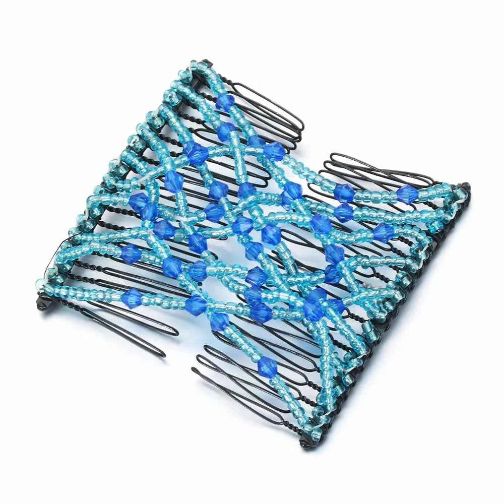 Vintage Glam Metal Hair Combs for Women - Elastic DIY Beads Headband for Stunning Bun Styles