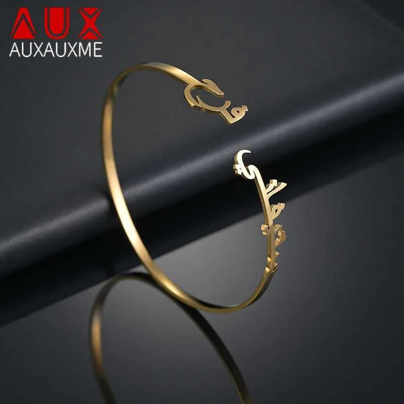 Auxauxme Custom Arabic Name Bangle Stainless Steel 18k Golden Color Personalized Women Bracelet Aniversary Birthday Jewelry Gift The jack market .AU The jack market .AU Jewellery & Chains $ 57 200001034:361188#black color