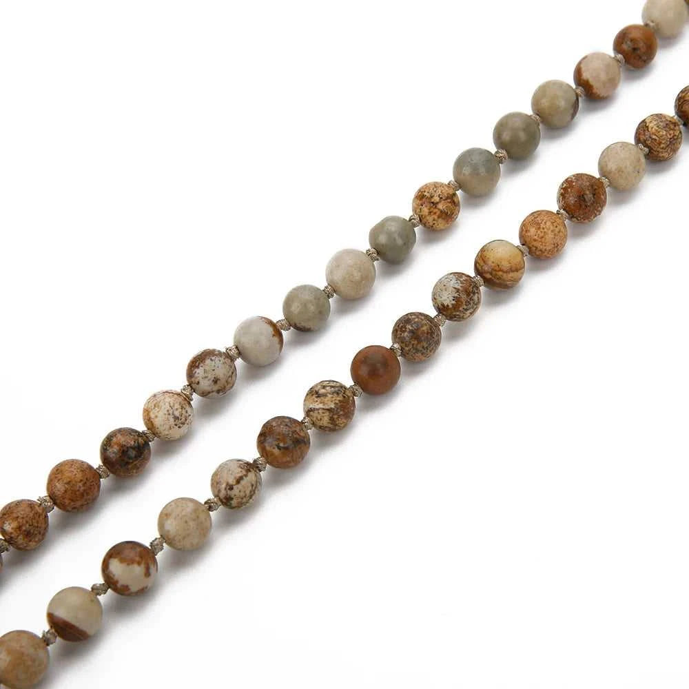 6mm/8mm Picture Jasper Beaded 108 Mala Knotted Necklace Blessing Meditation Yoga Buddha Head Tassel Pendant Japamala Jewelry The jack market .AU The jack market .AU Jewellery & Chains $ 61 200001034:203027829#8mm Picture Jasper
