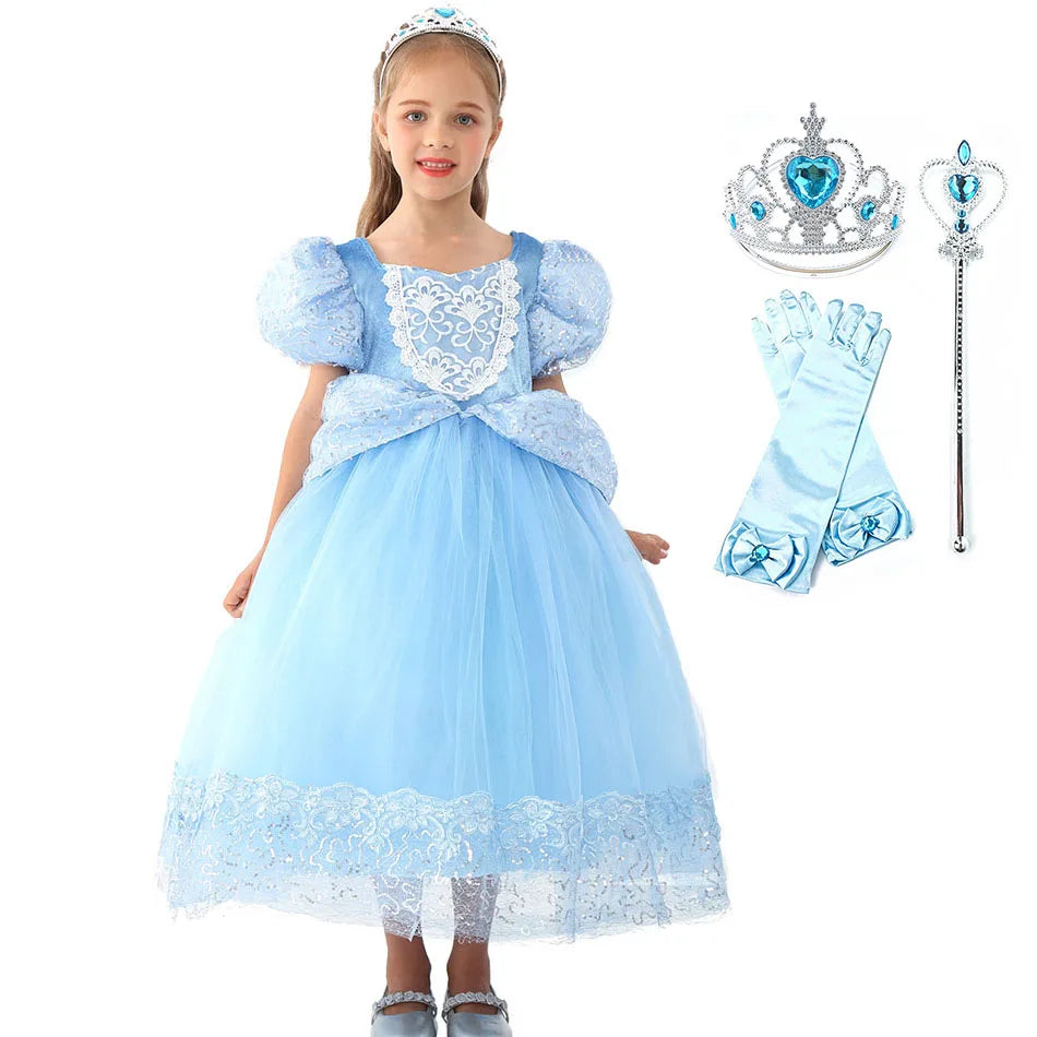 Halloween Party Cinderella Dress Up for Girl Short Sleeve Fancy Princess Costume Kids Carnival Outfit Clothes Girl Elegant Frock