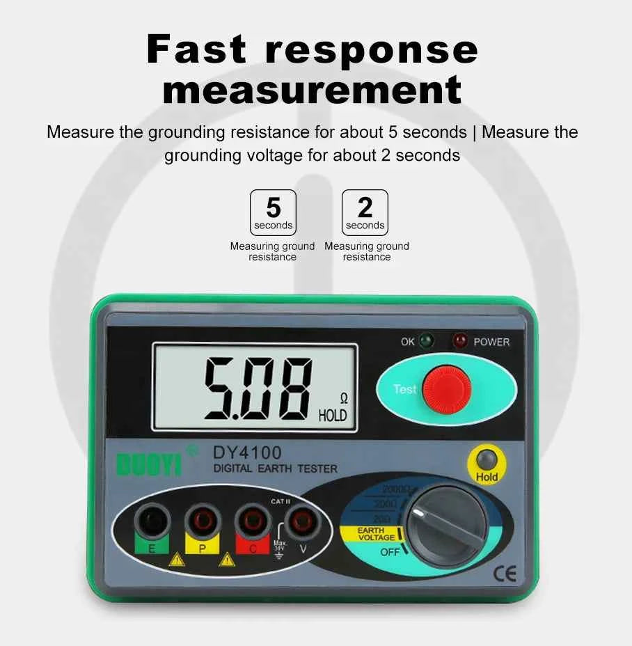 Digital Earth Ground Resistance Tester,0-2000 ohm Meter Earth Resistance Tester,Overload Protection AC Ground Voltage Meter