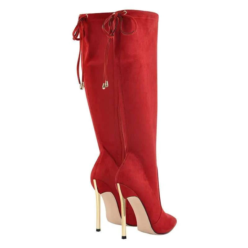 Onlymaker Women Pointed Toe Side Zip 10 CM Metal High Heel Sexy Stiletto Stretch Over The Knee Red Black Flock High Boots The jack market .AU The jack market .AU Step Up Your Style: Trendy Shoes for Every Occasion! $ 138 14:365458#CD200609C;200000124:1663