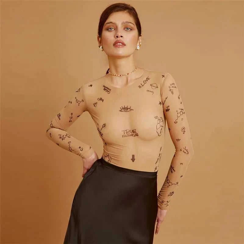 Sexy tight-fitting one-piece Top Women Long-Sleeved Bodysuits O-Neck Basic Party Wear Print Summer Wild Slim Bodysuits The jack market .AU The jack market .AU Woman Fashion $ 50 14:200001438;5:100014064
