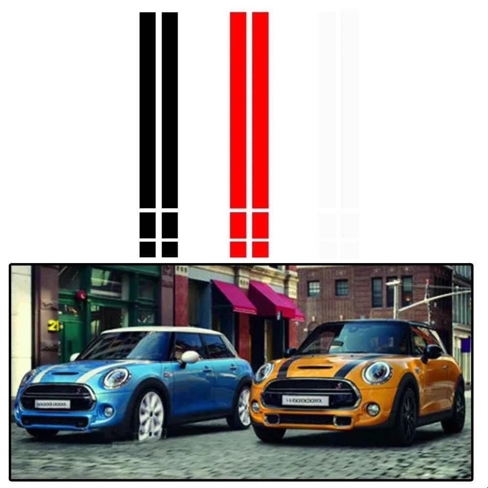 MINI Cooper Hood Stripes - 2Pcs Black, White & Red Vinyl Decals for R50, R53, R56, R55