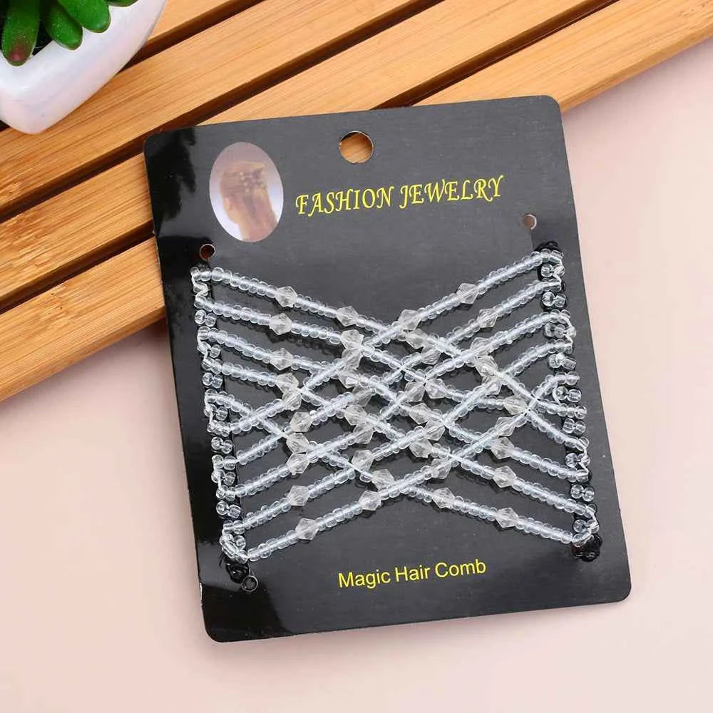 Vintage Glam Metal Hair Combs for Women - Elastic DIY Beads Headband for Stunning Bun Styles
