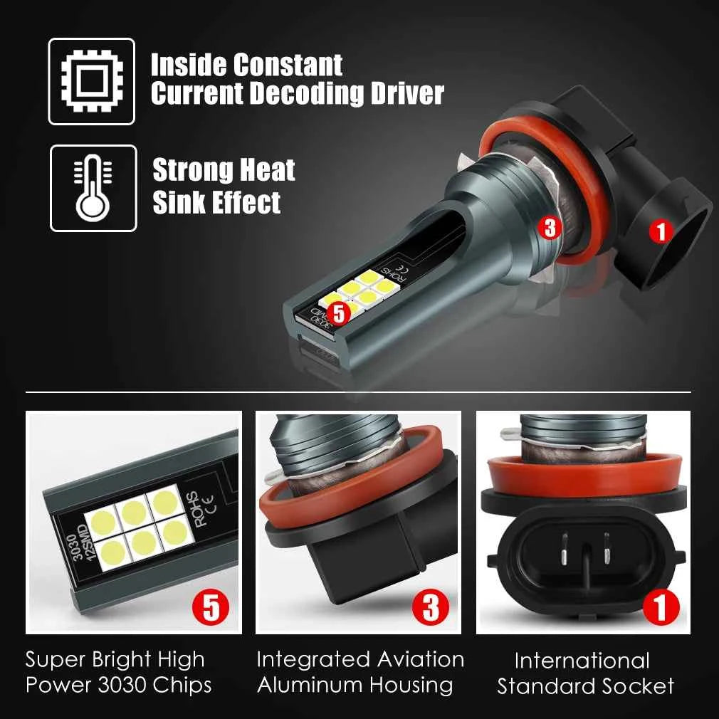 H11 H7 H8 Led 9005 HB3 9006 HB4 LED Bulbs Car Fog Lights with 3030 Chips 6000K White Auto Fog Lamp Day Running Light 12V