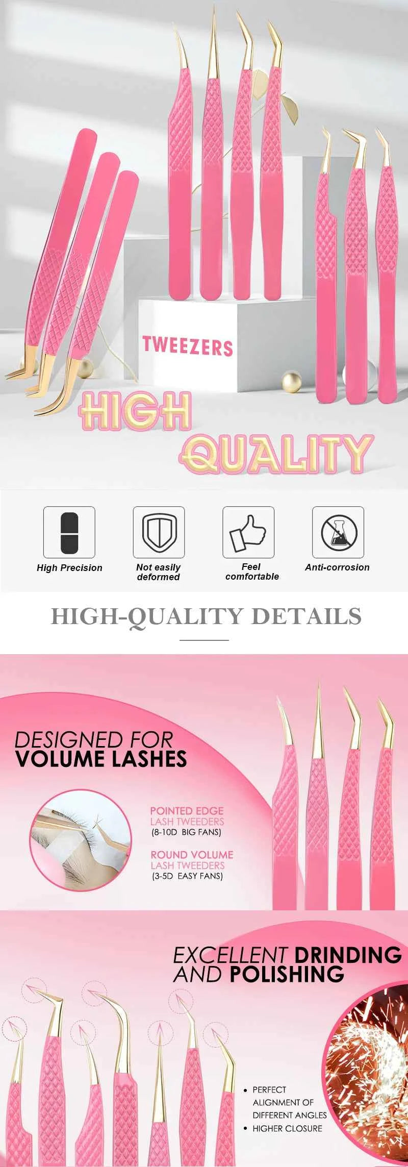 New 1Pc Eyelash Tweezers Anti-static Non-magnetic Professional Pincet 3D Eyelash Extension Tweezer 100% Closure Makeup Tool