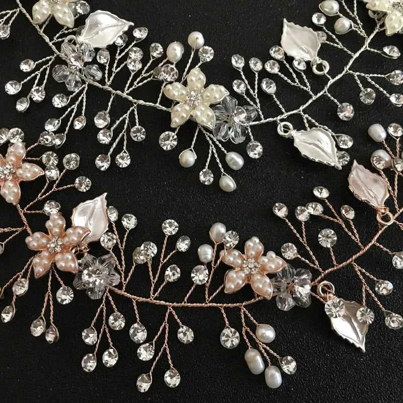 SLBRIDAL Handmade Wired Crystal Rhinestone Freshwater Pearls Flower Wedding Hair Vine Headband Bridal Headpiece Hair accessories The jack market .AU The jack market .AU Jewellery & Chains $ 58 14:10#Simulated Gold