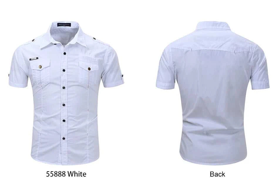 Fredd Marshall 2023 Summer New Men 100% Cotton Cargo Shirt Short Sleeve Casual Pocket Work Military Shirts Male Solid Color Tops The jack market .AU The jack market .AU Men Fashion $ 41 14:193;5:100014065
