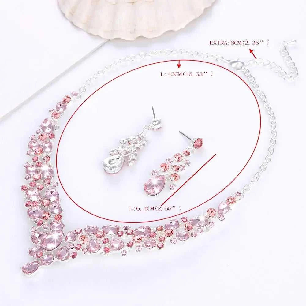 Crystal Pink Bridal Jewelry Sets Teardrop Shape Wedding Necklace Earrings African Fashion Party Jewelry Sets Accessories 8 color The jack market .AU The jack market .AU Jewellery & Chains $ 65 200001033:200003759#red