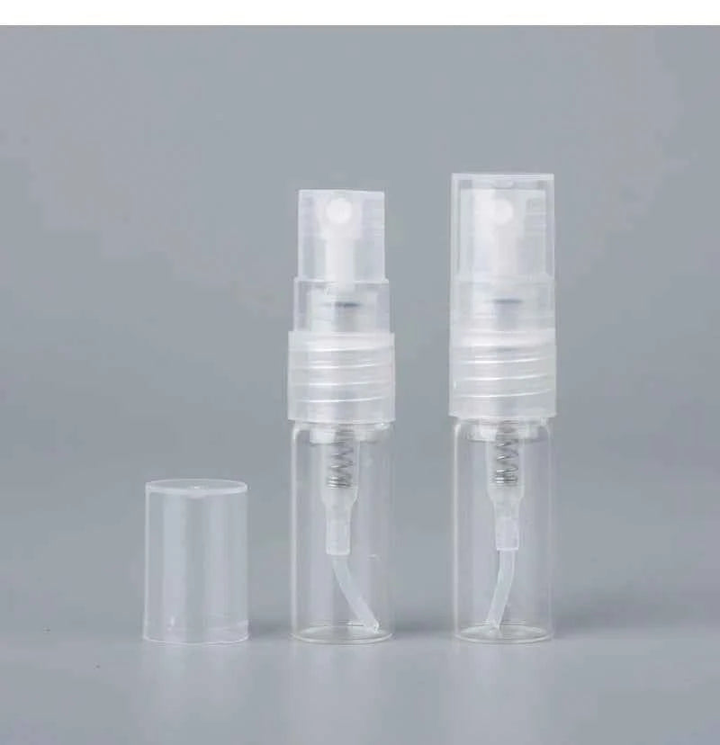 Mini Glam Perfume Bottles - 100 Pack of 1ml & 2ml Refillable Glass Atomizers for On-the-Go Fragrance