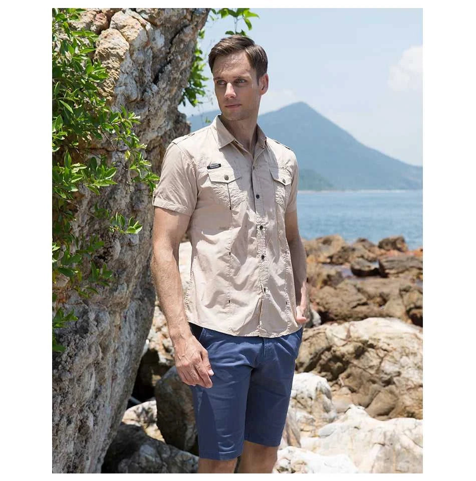 Fredd Marshall 2023 Summer New Men 100% Cotton Cargo Shirt Short Sleeve Casual Pocket Work Military Shirts Male Solid Color Tops The jack market .AU The jack market .AU Men Fashion $ 41 14:193;5:100014065