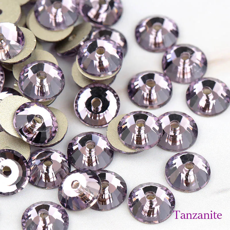 QIAO AAAAA SS12-SS30 Glass Round Sewing Rhinestones Sew On Mesoporous Crystal Rhinestone For Wedding Dress Accessories DIY