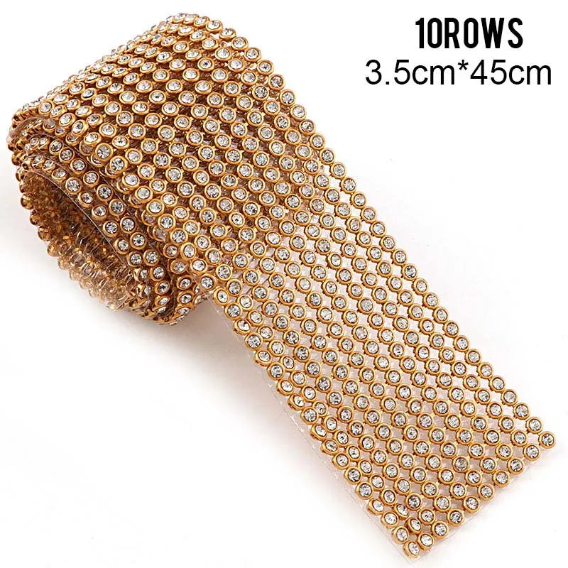 1 Pc 3mm Glass Rhinestone+Gold/Silver Aluminum Rhinestone Mesh Trim ABS Plastic HotFix For DIY Wedding Dress Jewelry