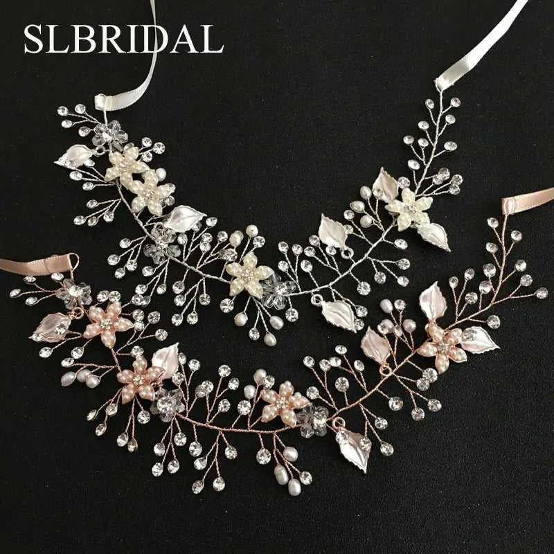 SLBRIDAL Handmade Wired Crystal Rhinestone Freshwater Pearls Flower Wedding Hair Vine Headband Bridal Headpiece Hair accessories The jack market .AU The jack market .AU Jewellery & Chains $ 58 14:10#Simulated Gold
