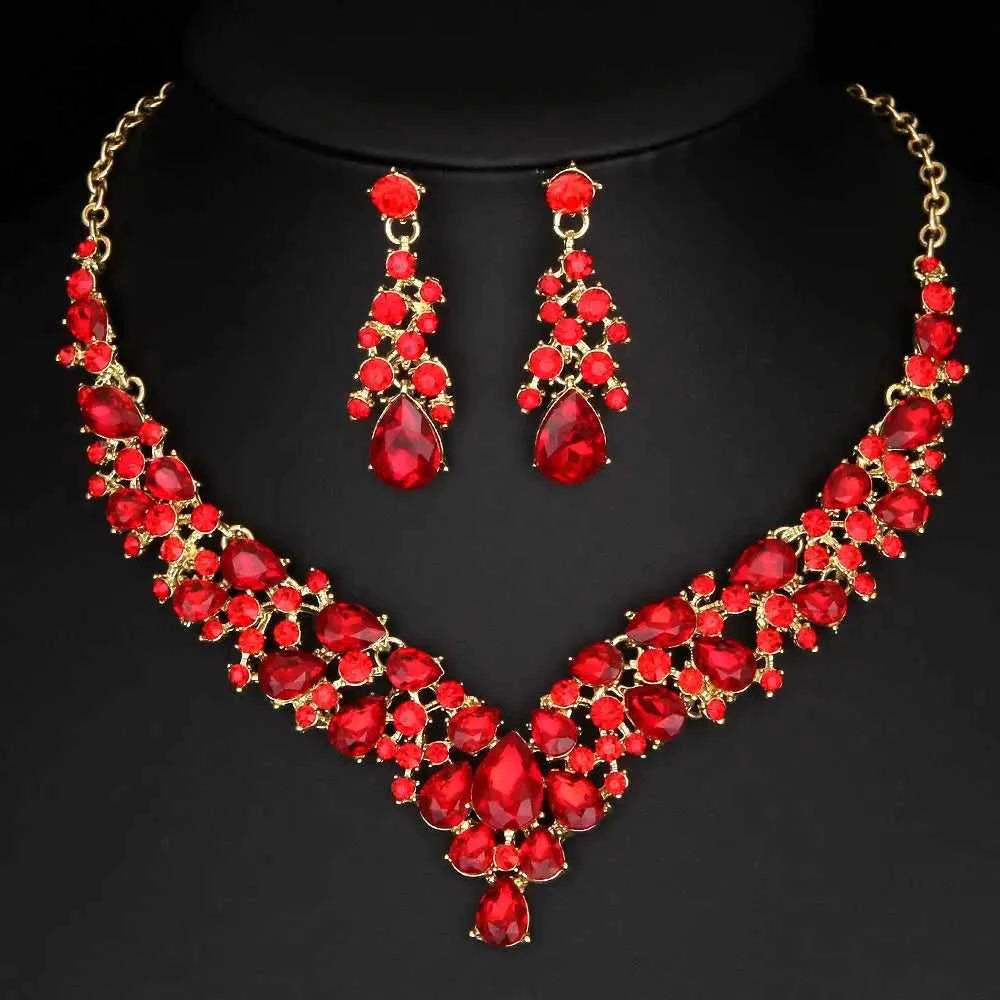 Crystal Pink Bridal Jewelry Sets Teardrop Shape Wedding Necklace Earrings African Fashion Party Jewelry Sets Accessories 8 color The jack market .AU The jack market .AU Jewellery & Chains $ 65 200001033:200003759#red