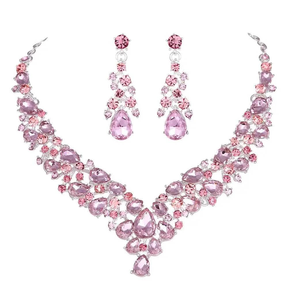 Crystal Pink Bridal Jewelry Sets Teardrop Shape Wedding Necklace Earrings African Fashion Party Jewelry Sets Accessories 8 color The jack market .AU The jack market .AU Jewellery & Chains $ 65 200001033:200003759#red