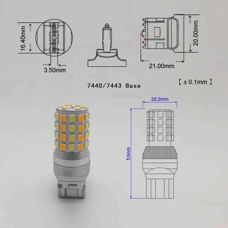 High Power Auto 12V 7440 T20 led 7443 Dual Light Function W21/5W Turn Signal cars warm white  Yellow Amber