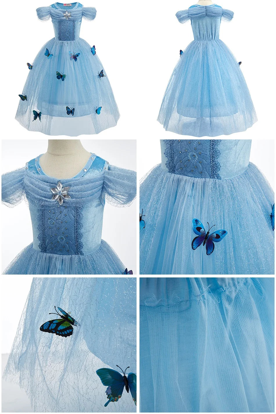 Halloween Party Cinderella Dress Up for Girl Short Sleeve Fancy Princess Costume Kids Carnival Outfit Clothes Girl Elegant Frock
