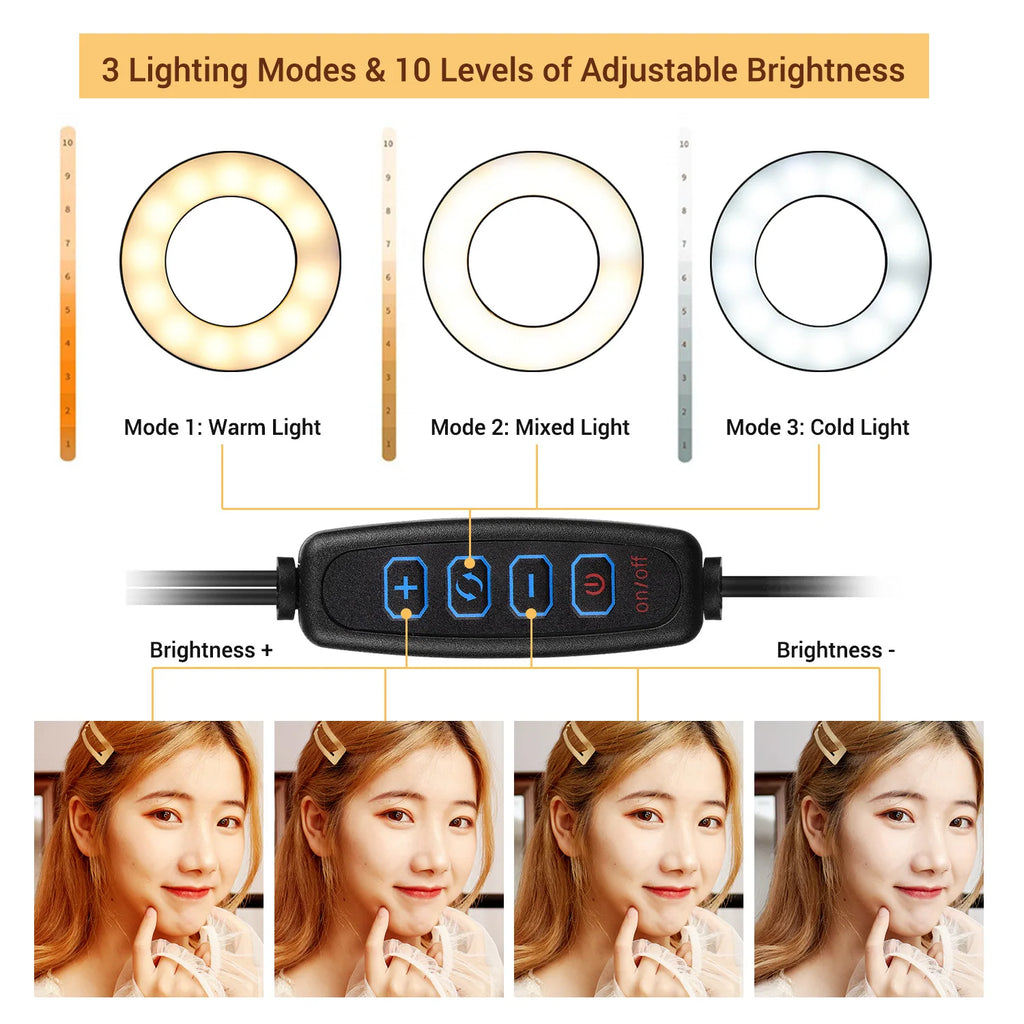 Selfie Ring Light With Long Arm Lazy Mobile Phone Holder Bracket Photography ringlight LED Light For Youtube tik tok Live Stream