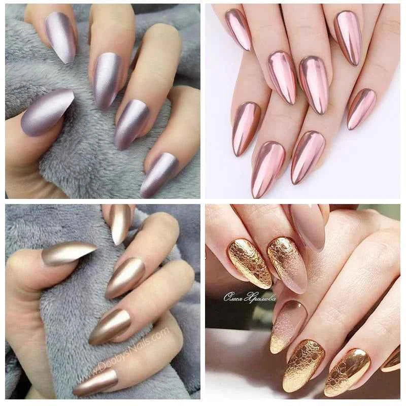 Gold & Silver Mirror Powder - 6 Vibrant Metallic Nail Art Glitters for Stunning Manicures