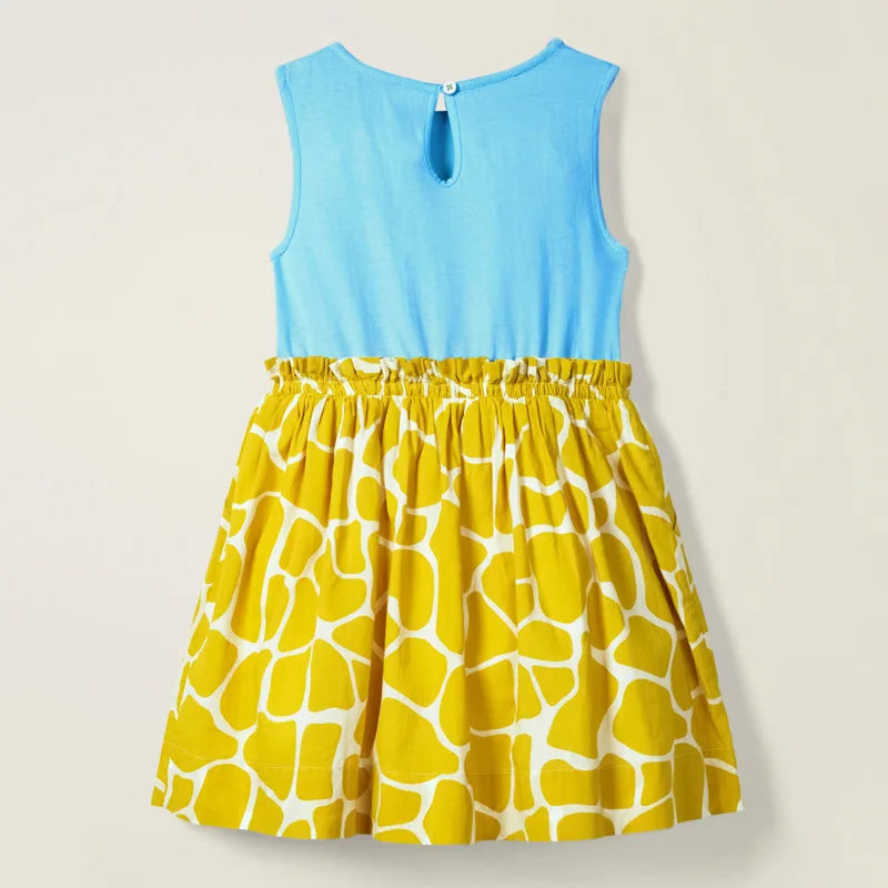 Little maven 2026 Cartoon Giraffe Summer Dress Cotton Soft Casual Clothes Baby Girls Lovely Wear for Toddler Kids 2 to 7 years