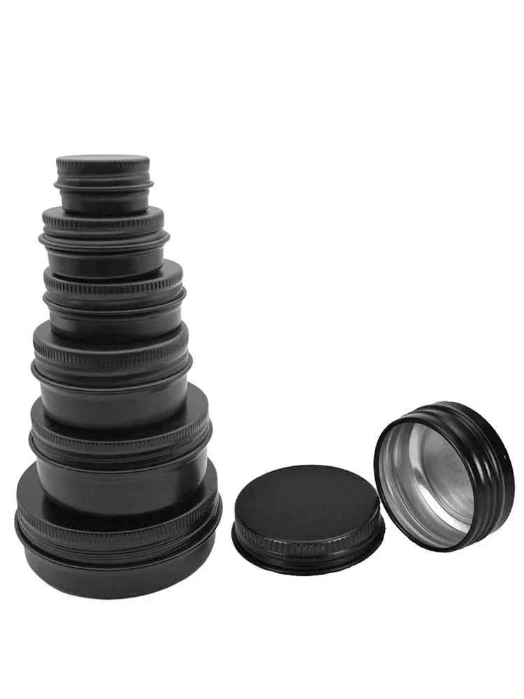 100Pcs Empty Black Aluminum Cream Jar  5g 10g 15g 30g 50g 60g 100g Pot Nail Art Lip Gloss Empty Cosmetic Metal Tins Containers