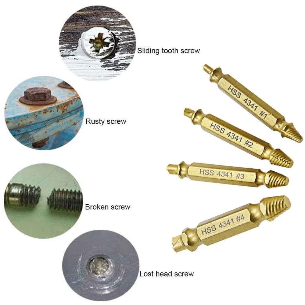 HHS Double Ended Screw Extractor Damaged Screw Extractor Drill Bit Extractor Drill Set Broken Speed Out Bolt Extractor Bolt Stud