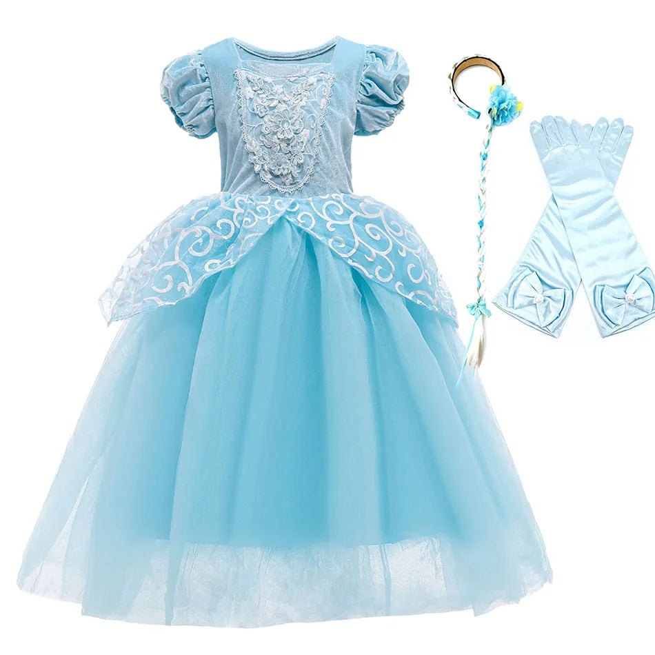Halloween Party Cinderella Dress Up for Girl Short Sleeve Fancy Princess Costume Kids Carnival Outfit Clothes Girl Elegant Frock