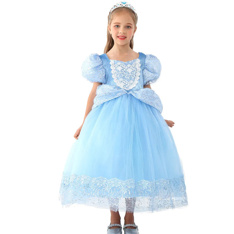 Halloween Party Cinderella Dress Up for Girl Short Sleeve Fancy Princess Costume Kids Carnival Outfit Clothes Girl Elegant Frock