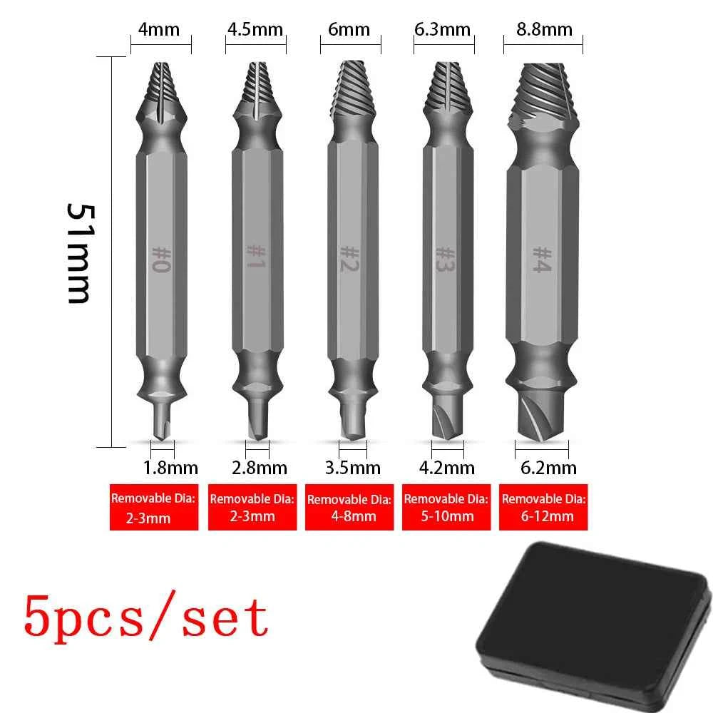 HHS Double Ended Screw Extractor Damaged Screw Extractor Drill Bit Extractor Drill Set Broken Speed Out Bolt Extractor Bolt Stud