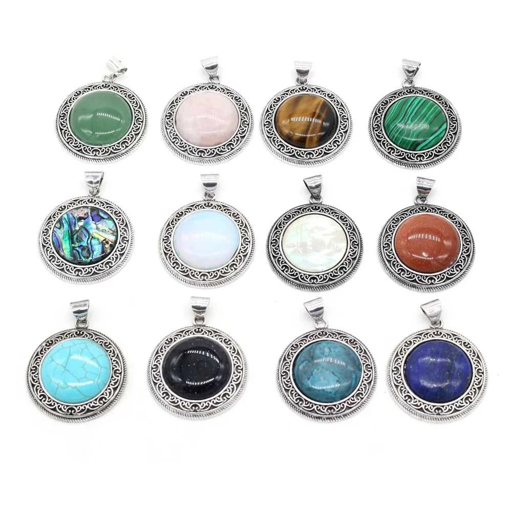 Natural Stone Abalone Shell Charms Round Lapis Lazuli Tiger Eye Pendant for Jewelry Making DIY Necklace Accessories Size 38x42mm The jack market .AU The jack market .AU Jewellery & Chains $ 52 200001033:200004862#Black Shell