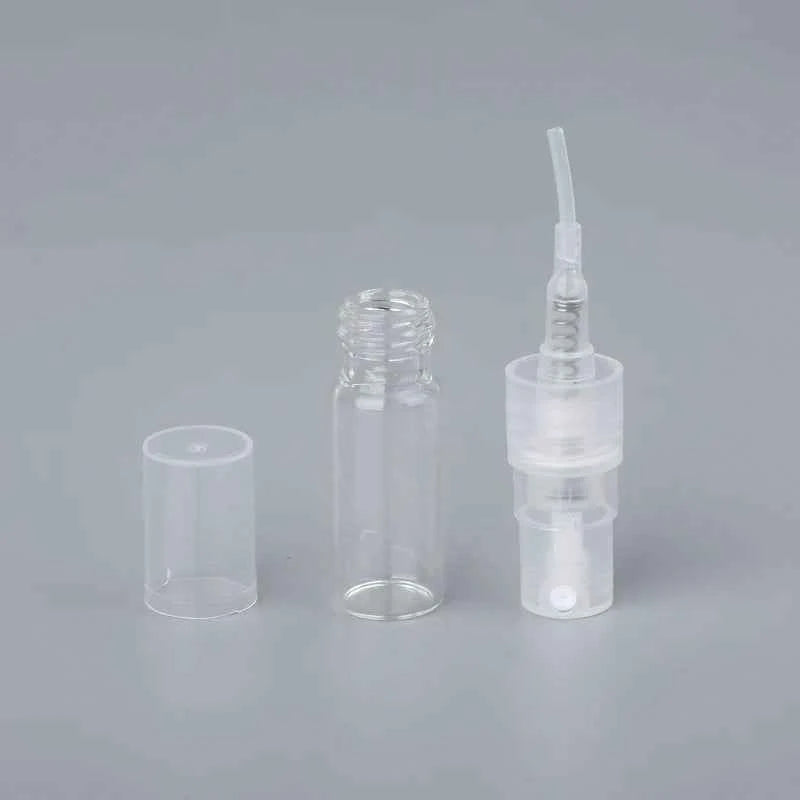 Mini Glam Perfume Bottles - 100 Pack of 1ml & 2ml Refillable Glass Atomizers for On-the-Go Fragrance