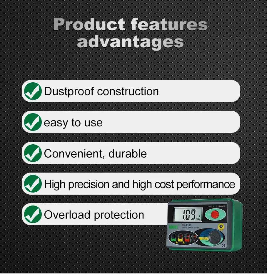Digital Earth Ground Resistance Tester,0-2000 ohm Meter Earth Resistance Tester,Overload Protection AC Ground Voltage Meter